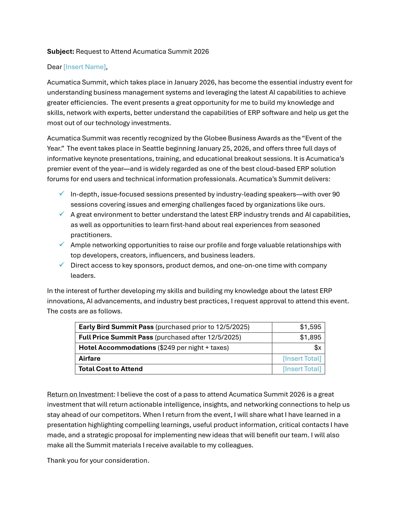 Letter to Attend Summit